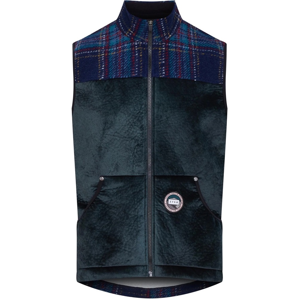 Café du Cycliste Lisette green fleece vest with plaid neck